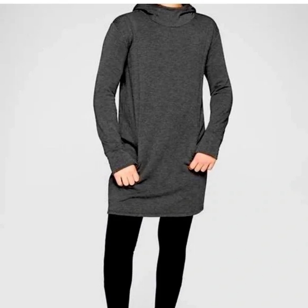 Athleta Girl It's All Hood gray modal fleece hooded long sleeve tunic top